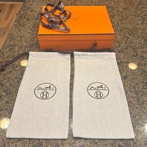 Hermés Shoe Box, Dust Bags & Ribbon